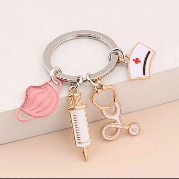 Car Nurse Doctor Mask Key Ring, Medical Aid Personnel Car Key Chain - Picture 1 of 1
